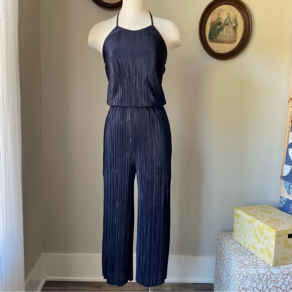 Navy plisse jumpsuit with halter top - 19 Cooper